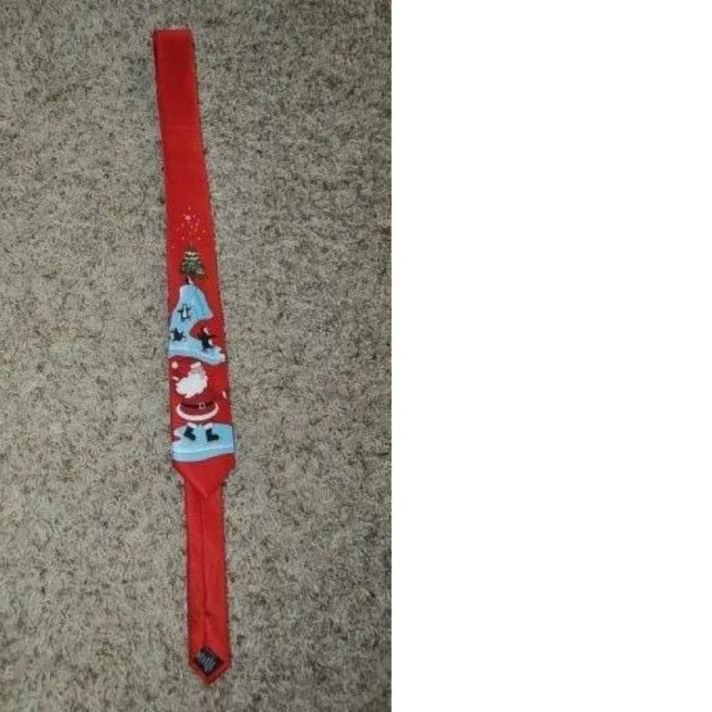 Christmas Necktie Red Santa & Penguin HoHoHo Polyester Lined 47